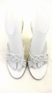ENZO ANGIOLINI  WOMEN'S WHITE WOVEN LEATHER SANDALS 4" HEELS SIZE 7.5 M - Picture 1 of 4