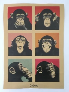 Póster de chimpancés divertidos carteles de animales caras de mono - Imagen 1 de 5