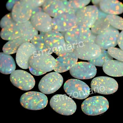 Australian Multi Color Fire Natural 10x8 MM Oval White Opal Gemstone 10 Pcs Lot - Image 1 of 4