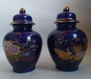 Satsuma Japan - 2x Vintage Vases - Cobalt Blue - Imagen 1 de 9