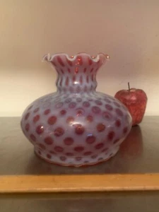 Beautiful Opalescent over Cranberry Coin Dot Lamp Shade - BOx - Picture 1 of 3