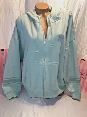 Victorias Secret Pink Hoodie Full Zip Chest Logo XXL Light Teal - Image 1 of 2