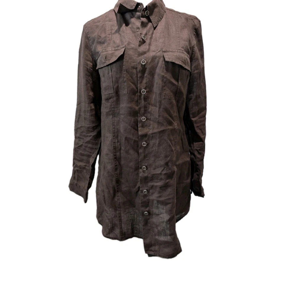 Blusa túnica camisa bolsillos Chico's para mujer talla mediana 1 100 % lino manga larga Foto 1 de 4