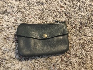 Antik Vintage Blau Leder Kleingeld Geldbörse Portemonnaie Reißverschluss Schlüsselringe Sammlerstück - Bild 1 von 3