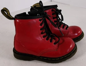 Dr. Martens Brooklee Childrens Toddler Red Patent Leather Boots UK 7 Zip Ankle - Picture 1 of 13