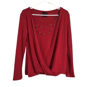 Collana con perline a strati blusa rossa New Directions Petite taglia M accento NUOVA - Foto 1 di 6