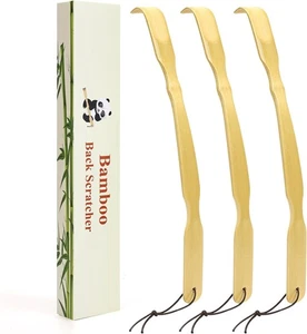 3 Pack Wooden Back Scratcher, 17 Inch Curved Long Handle Bend 3 Pack, Bamboo - Picture 1 of 7