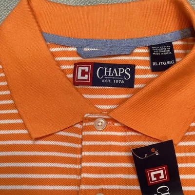 Camisa Polo Chaps Para Hombre XL Rayas Naranja y Blanco Clásica Preppy Golf Retro Nueva con Etiquetas Foto 1 de 4