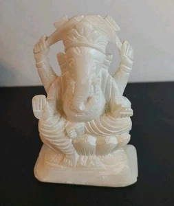 Ganesha hinduistische Gottheit geschnitzter weißer Marmor Stein Idol Wohndeko Statue 4 Zoll - Bild 1 von 6