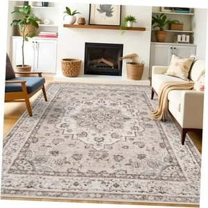 Washable 8x10 Large Area Rug: Oriental Stain Resistant Rugs for Living Room  - Picture 1 of 7
