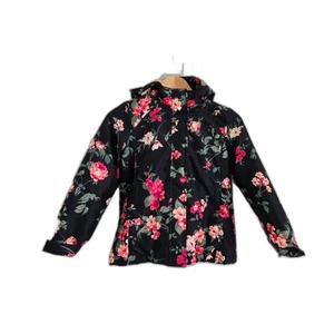 Kinder Place Mädchen Mantel Blumen Kinder schwarz 7/8 Kapuze Winter Schnee warm - Bild 1 von 8