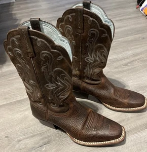Ariat Legend Womens Size 9 B Brown Square Toe Leather Western Cowboy Boots 15825 - Picture 1 of 7