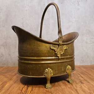 Secchiello vintage in ottone con piedini carbone, tronco o cenere - decorativo caminetto - Foto 1 di 17