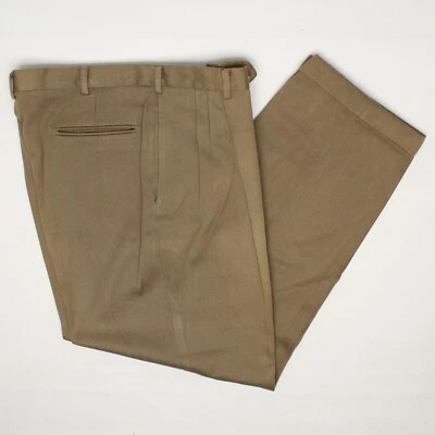 Berle 男式正装裤 34x31 纯棕褐色羊毛斜纹褶边长裤美国  — 第 1/4 张图片