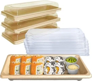 0.6L Small Compostable Sushi Trays with Lids - Natural Sugarcane Bagasse 150pcs - Picture 1 of 6