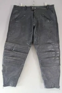 JTS BLACK LEATHER BIKER TROUSERS: WAIST 42 INCH/INSIDE LEG 29 INCH (SHORT FIT) - Picture 1 of 3