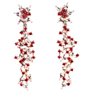 925 Sterling Silver Pink Ceylon Sapphire & Red Ruby Two Tone Earrings - Picture 1 of 4