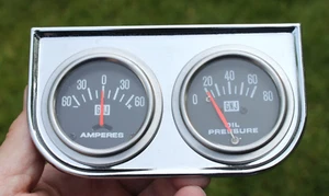 Vintage Car Truck Hot Rod Oil Pressure & AMP Amperage Gauge GNJ Chrome Bezel - Picture 1 of 13