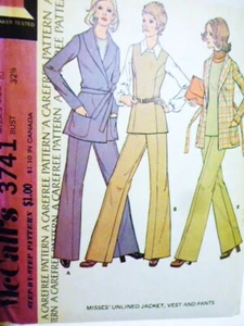 De colección Años 70 SIN CORTAR PATRÓN McCALLS 3741 Talla 10 Mujer Chaqueta Pantalones Traje Top - Imagen 1 de 3