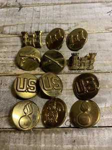 US Army Collar Military Collar Pin Pinchback Lot 12 Brass Buttons Vintage Gun - Picture 1 of 3