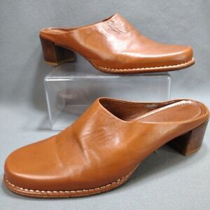 Antonio Melani Sz 7.5 M Mules brown Leather Slip Block heel shoes casual preppy