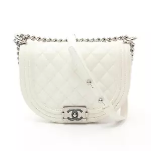 CHANEL Small Boy Messenger Schultertasche Leder genarbtes Kalbsleder weiß geb... - Bild 1 von 7