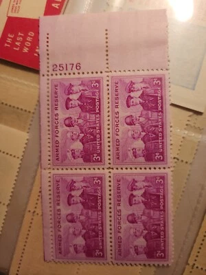 US Plate Block Stamps #1067 1955 Reserved Armed Forces 3c Unused - #B184 - Image 1 of 4