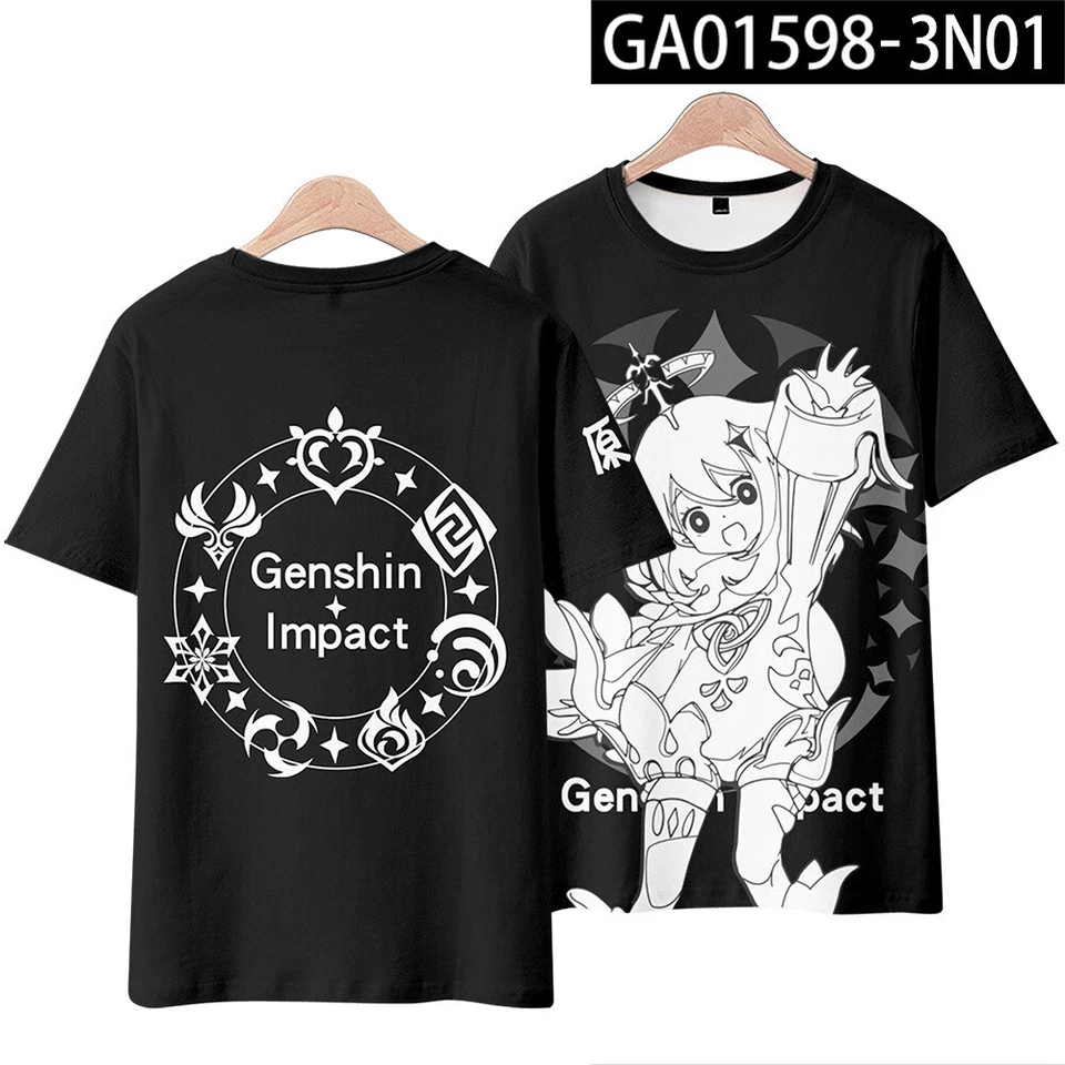 Anime Genshin Impact Paimon Manga Corta Cosplay Periferia Camiseta Figura de Dibujos Animados Foto 1 de 3