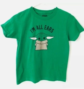 Star Wars Boys T-Shirt Mandalorian Grogu "I'm All Ears" Kelly Green Large New - Picture 1 of 3