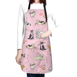Cute Dogs Animal Pink Waterproof Apron With 2 Pockets Kitchen Chef Aprons Bib... - Picture 1 of 8