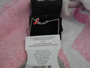 Avon Breast Cancer Awareness LOVE Ribbon Necklace Silvertone  - Picture 1 of 1