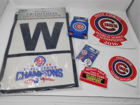 New Chicago Cubs SUPER FAN Lot - Banner - Koozie - Pinbacks -  Decals! Cover