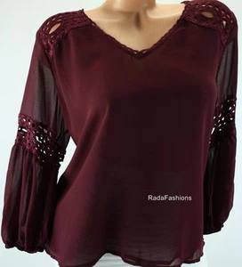 Victoria's Secret VS Crochet V Neck Peasant Evening Blouse Eggplant L - Bild 1 von 3
