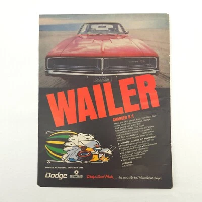 VTG Dodge Charger R/T Wailer Advertising Print Ad Promo Art 1969 Muscle Car Deco - Image 1 of 4