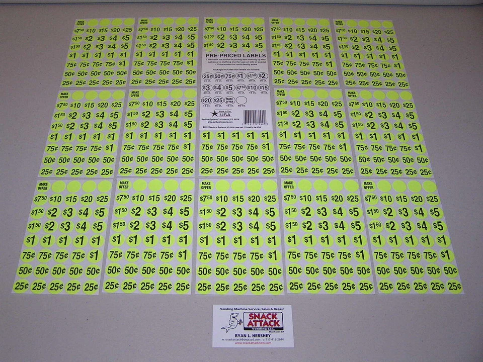 (600) SNACK & SODA VENDING MACHINE PRICE LABEL STICKERS (Yellow) / Free Ship!  - Image 1 of 1