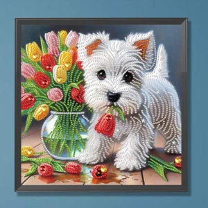 5D DIY Partial Special Shaped Drill Diamond Painting Kit Dog Decoration 30x30cm - Afbeelding 1 van 10