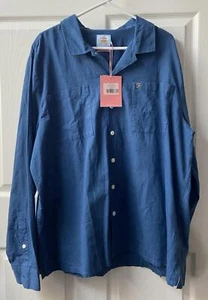 NWT Farah Overshirt Mens XXL Blue Cotton Linen Blend Logo Pockets Classic - Picture 1 of 9