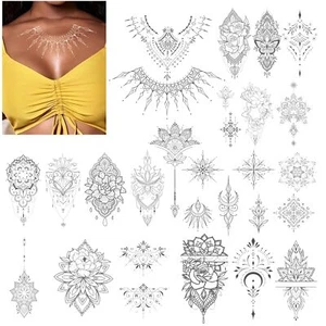 Silver Metal Temporary Tattoo, Golden Tattoo, Reflective Silver Tattoo, B_ - Picture 1 of 7
