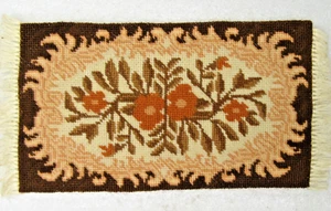 vtg fringed rug DOLLHOUSE 1:12 miniature 8 x 5 petit point artisan carpet browns - Picture 1 of 6