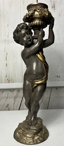 Vintage Cherub Carrying Vase Candlestick Holder Stone Sculpture - Picture 1 of 8