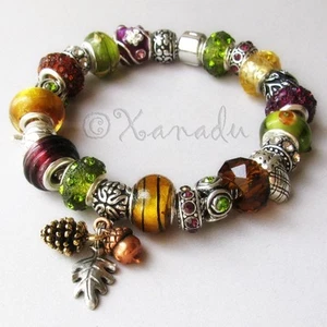 Pulsera dijes europea premium Autumn Treasures - colores ámbar dorado verde ámbar otoño - Imagen 1 de 12