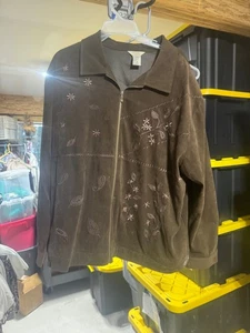 Teddi Marrón Vintage Años 80 Velour/Poli Chándal Chaqueta Bordada 2x, Pantalones 22 - Imagen 1 de 7