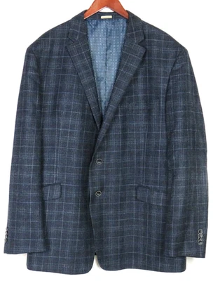 Blazer Joseph Abboud Lana/Seda/Lino Azul a Cuadros 2 Botones Calce Ajustado Para Hombre 50 Largo Foto 1 de 4