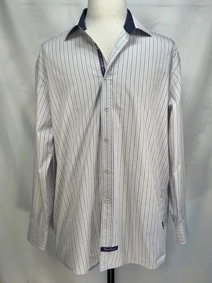 英式洗衣刺绣紫色条纹衬衫白色 2XL — 第 1/4 张图片