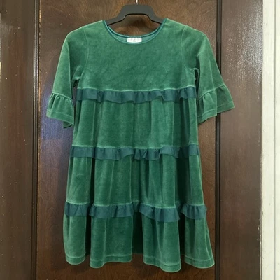 Hanna Andersson Girls Dress Green Velvet Tiered Holiday Christmas Size 5 110 - Image 1 of 4