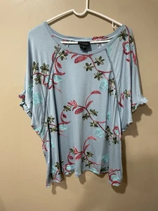 Liv Los Angeles hellblau besticktes Kurzarm-Top ~ Gr. 2X ~ dehnbar - Bild 1 von 6