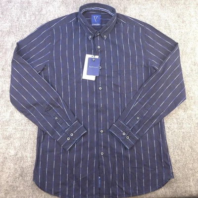Nueva Camisa Van Heusen 42 Grande Calce Ajustado Azul Vertical Rayas Manga Larga Botón Foto 1 de 4