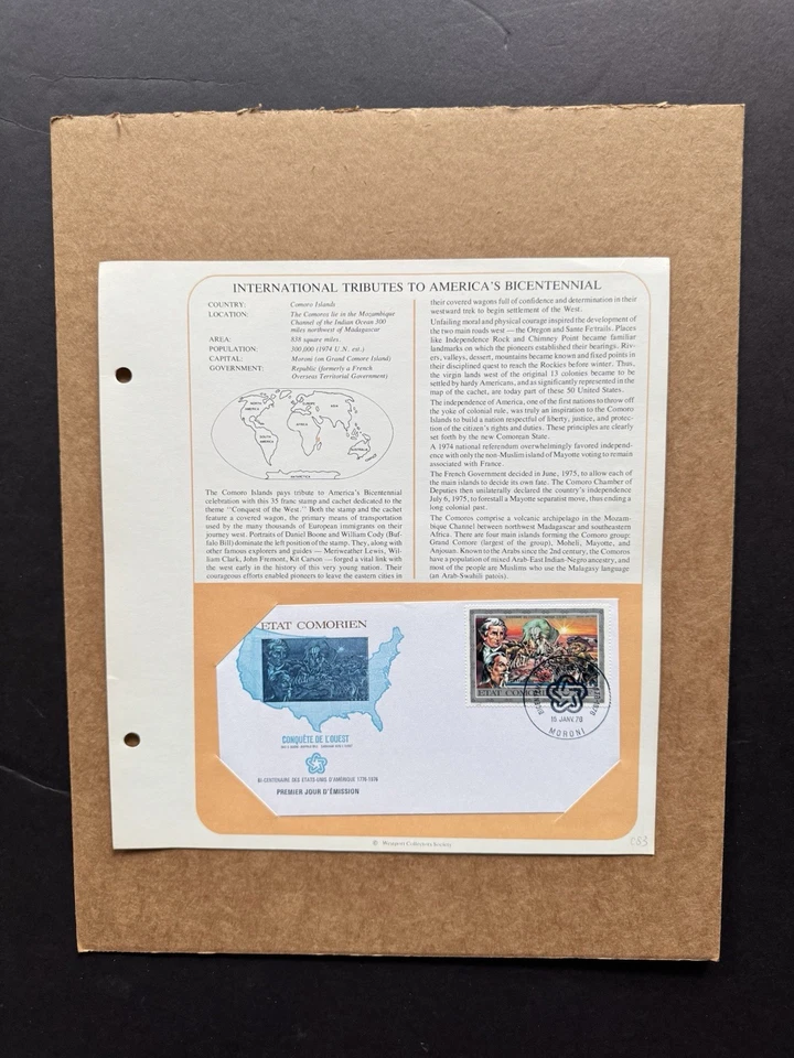 American Bicentennial FDC (C83) +Comoros +Famous Painting =Conquest of West - Image 1 of 1
