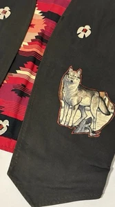 Gilet reversibile vintage azteco ricamo lupo tuono concho sud-ovest - Foto 1 di 22