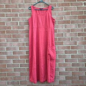 Vestido midi sin mangas mediano Eileen Fisher rojo coral dobladillo globo mezcla lino - Imagen 1 de 9